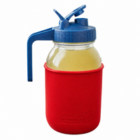 Glass pitcher set ball 32oz quart silicone sleeve cherry red regular mouth pour store deep blue product on white together