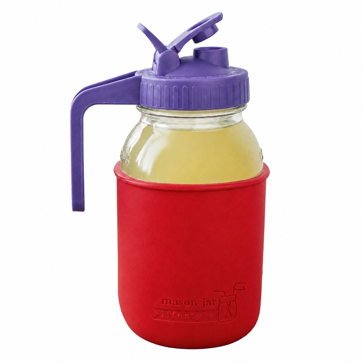 Glass pitcher set ball 32oz quart silicone sleeve cherry red regular mouth pour store ultra violet product on white together