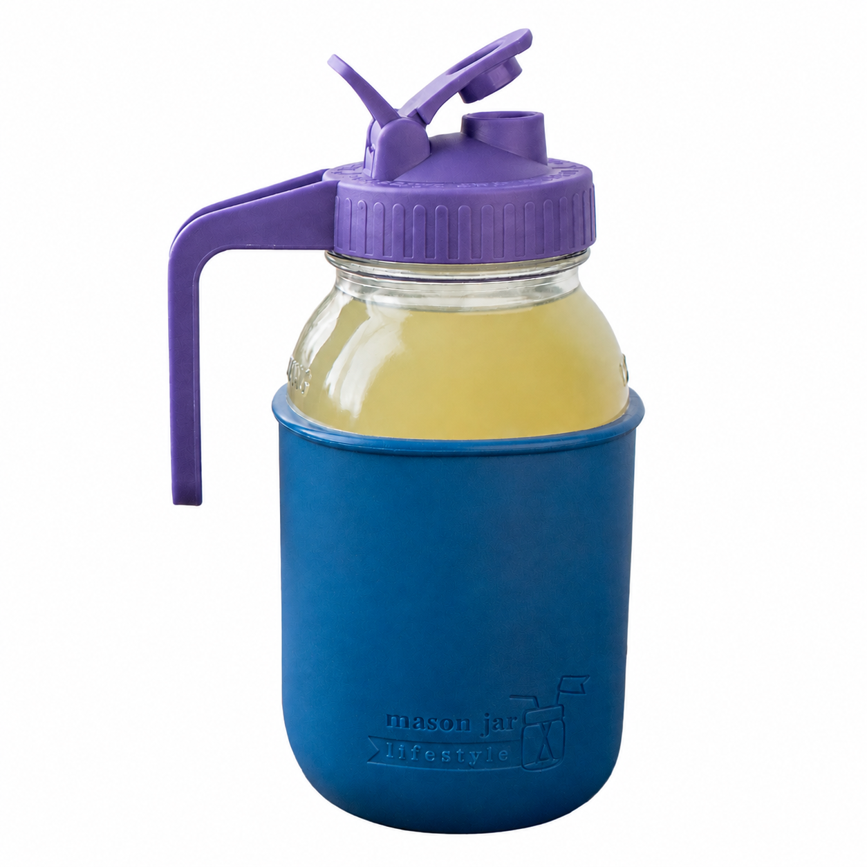 Glass pitcher set ball 32oz quart silicone sleeve deep blue regular mouth pour store ultra violet product on white together