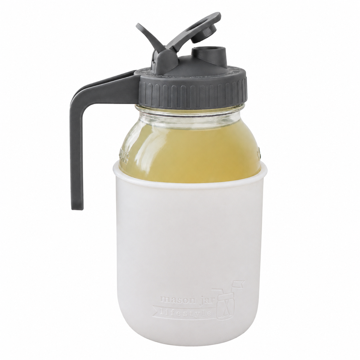 Glass pitcher set ball 32oz quart silicone sleeve frost regular mouth pour store charcoal gray product on white together