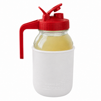 Glass pitcher set ball 32oz quart silicone sleeve frost regular mouth pour store cherry red product on white together