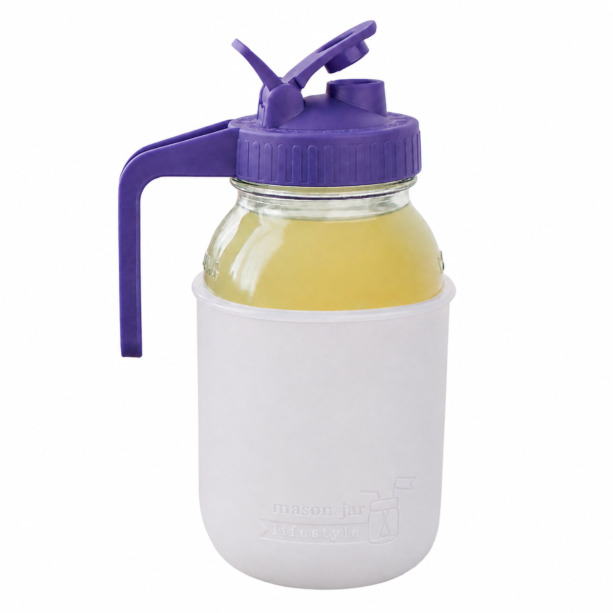 Glass pitcher set ball 32oz quart silicone sleeve frost regular mouth pour store ultra violet product on white together