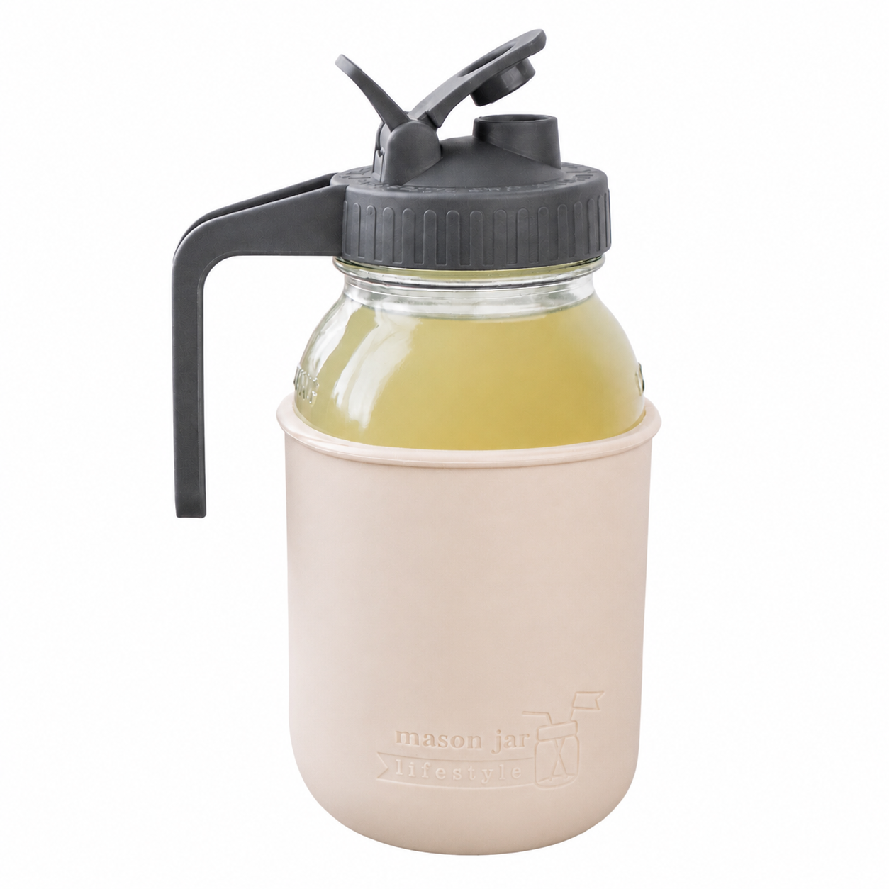 Glass pitcher set ball 32oz quart silicone sleeve greige regular mouth pour store charcoal gray product on white together