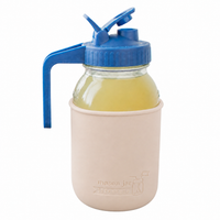 Glass pitcher set ball 32oz quart silicone sleeve greige regular mouth pour store deep blue product on white together