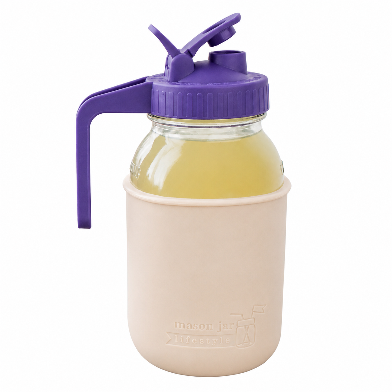 Glass pitcher set ball 32oz quart silicone sleeve greige regular mouth pour store ultra violet product on white together