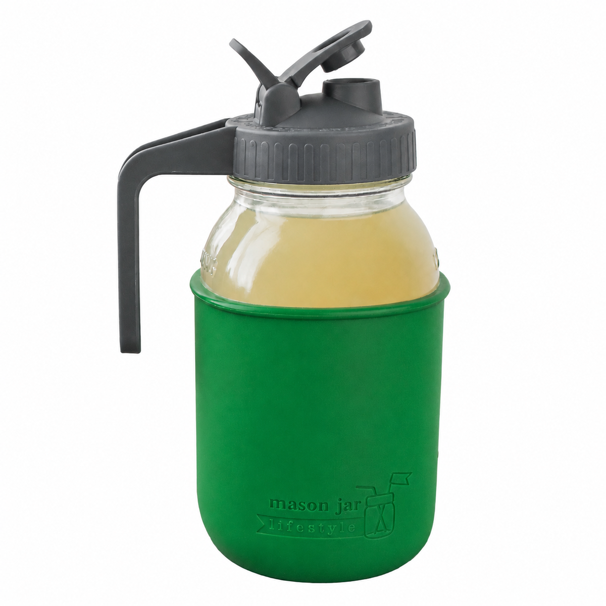 Glass pitcher set ball 32oz quart silicone sleeve leaf green regular mouth pour store charcoal gray product on white together