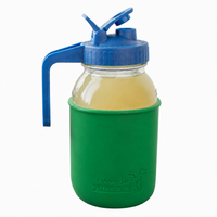 Glass pitcher set ball 32oz quart silicone sleeve leaf green regular mouth pour store deep blue product on white together