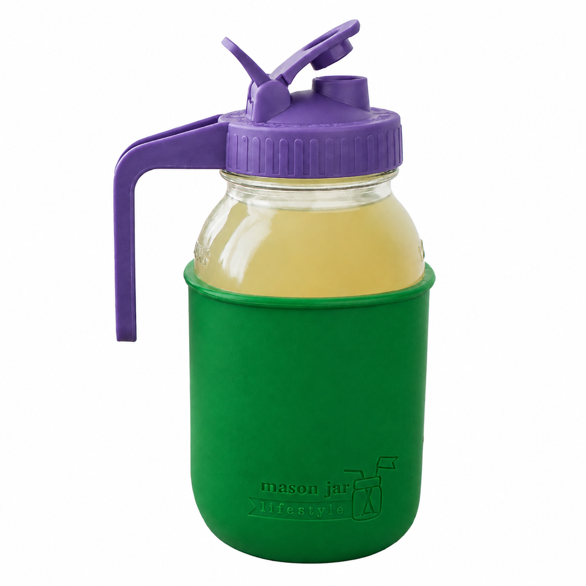Glass pitcher set ball 32oz quart silicone sleeve leaf green regular mouth pour store ultra violet product on white together