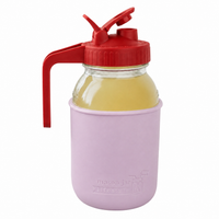 Glass pitcher set ball 32oz quart silicone sleeve light orchid regular mouth pour store cherry red product on white together