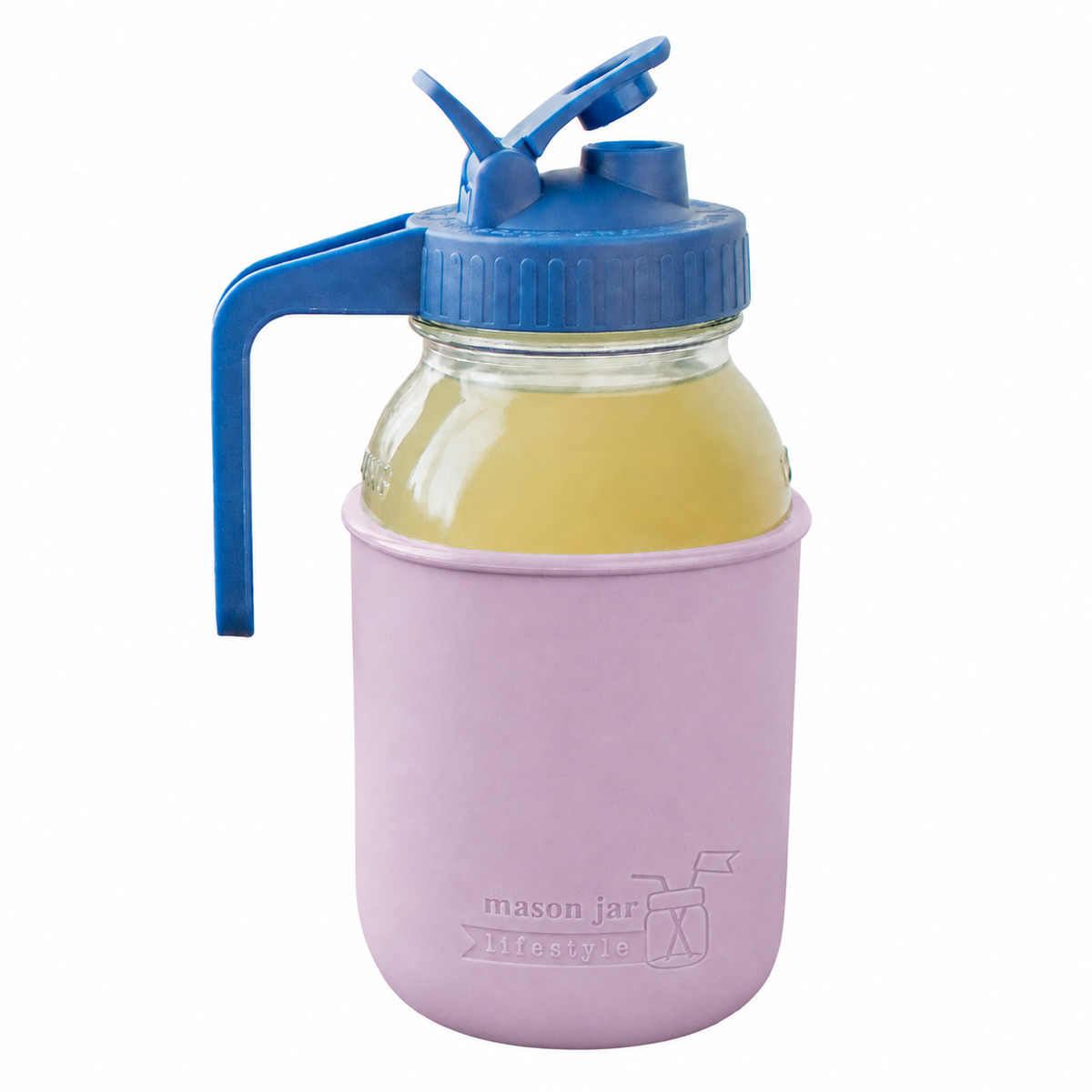 Glass pitcher set ball 32oz quart silicone sleeve light orchid regular mouth pour store deep blue product on white together