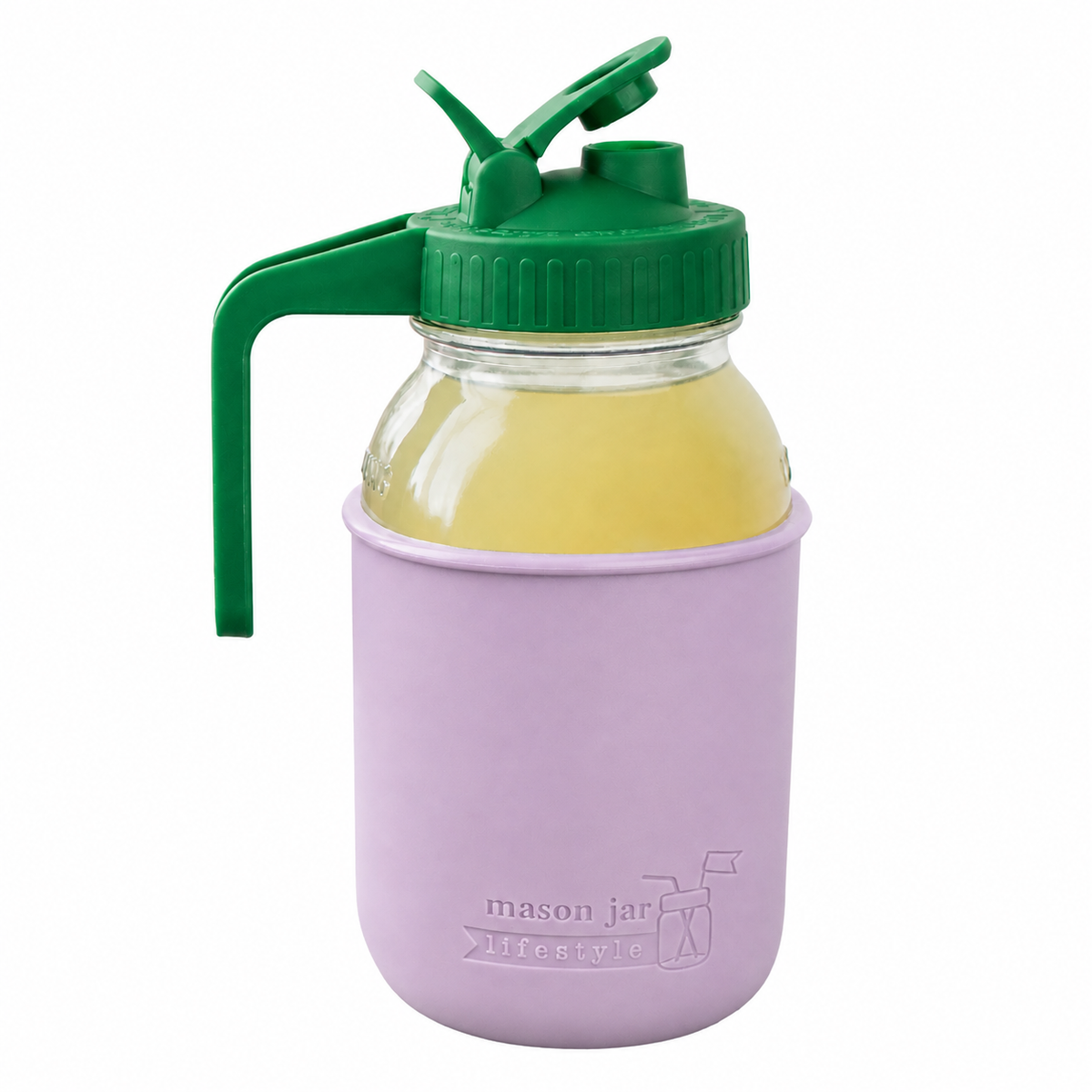 Glass pitcher set ball 32oz quart silicone sleeve light orchid regular mouth pour store leaf green product on white together