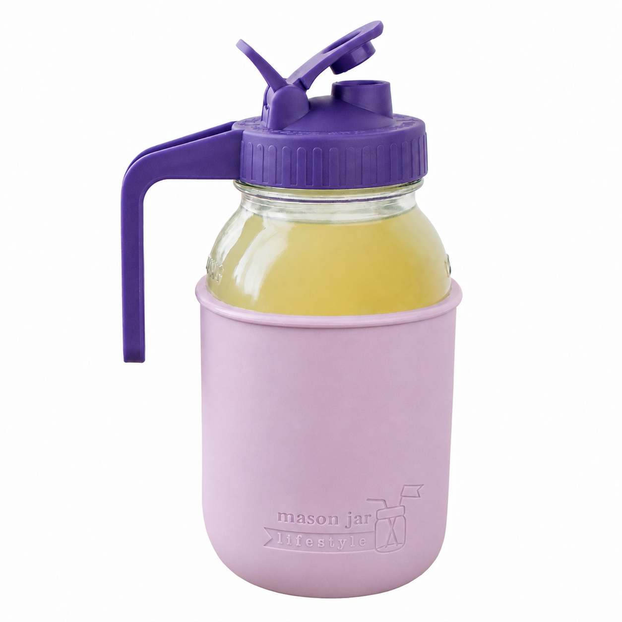 Glass pitcher set ball 32oz quart silicone sleeve light orchid regular mouth pour store ultra violet product on white together