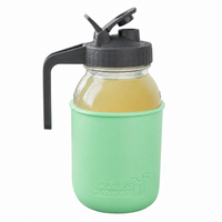Glass pitcher set ball 32oz quart silicone sleeve mint green regular mouth pour store charcoal gray product on white together