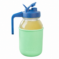 Glass pitcher set ball 32oz quart silicone sleeve mint green regular mouth pour store deep blue product on white together