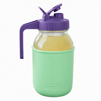 Glass pitcher set ball 32oz quart silicone sleeve mint green regular mouth pour store ultra violet product on white together