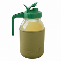 Glass pitcher set ball 32oz quart silicone sleeve olive green regular mouth pour store leaf green product on white together