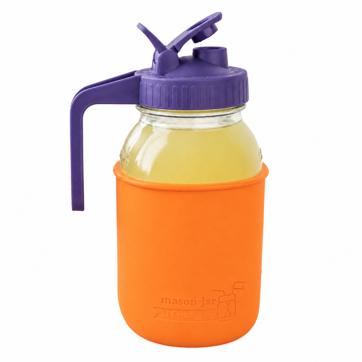 Glass pitcher set ball 32oz quart silicone sleeve tangerine regular mouth pour store ultra violet product on white together