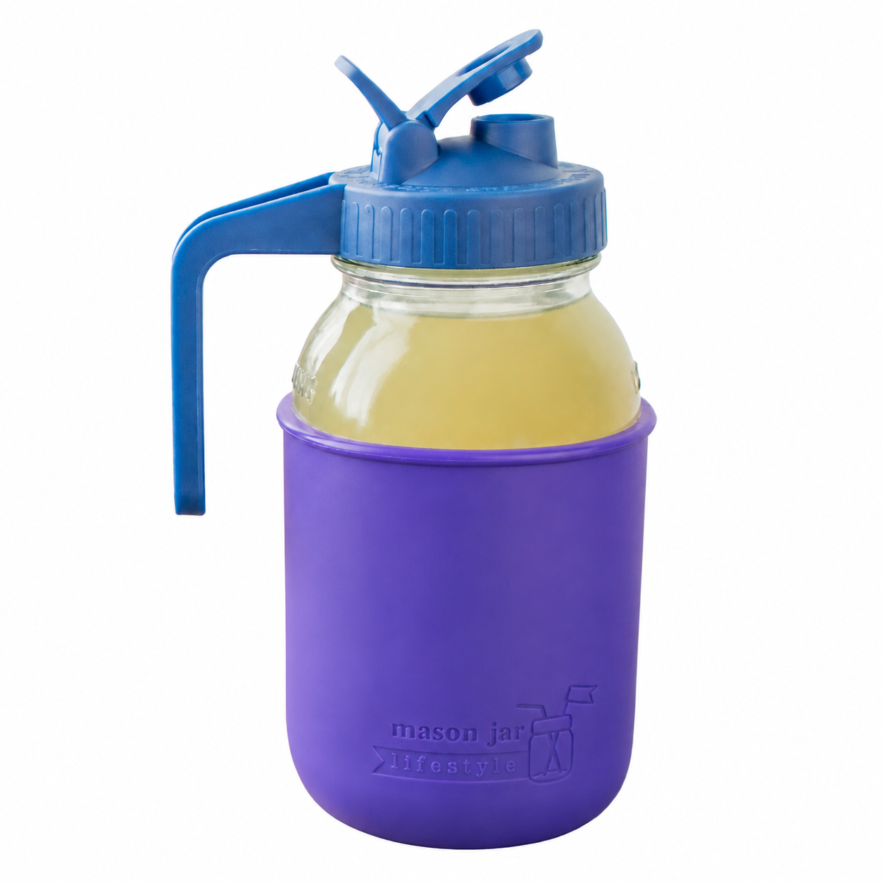 Glass pitcher set ball 32oz quart silicone sleeve ultra violet regular mouth pour store deep blue product on white together