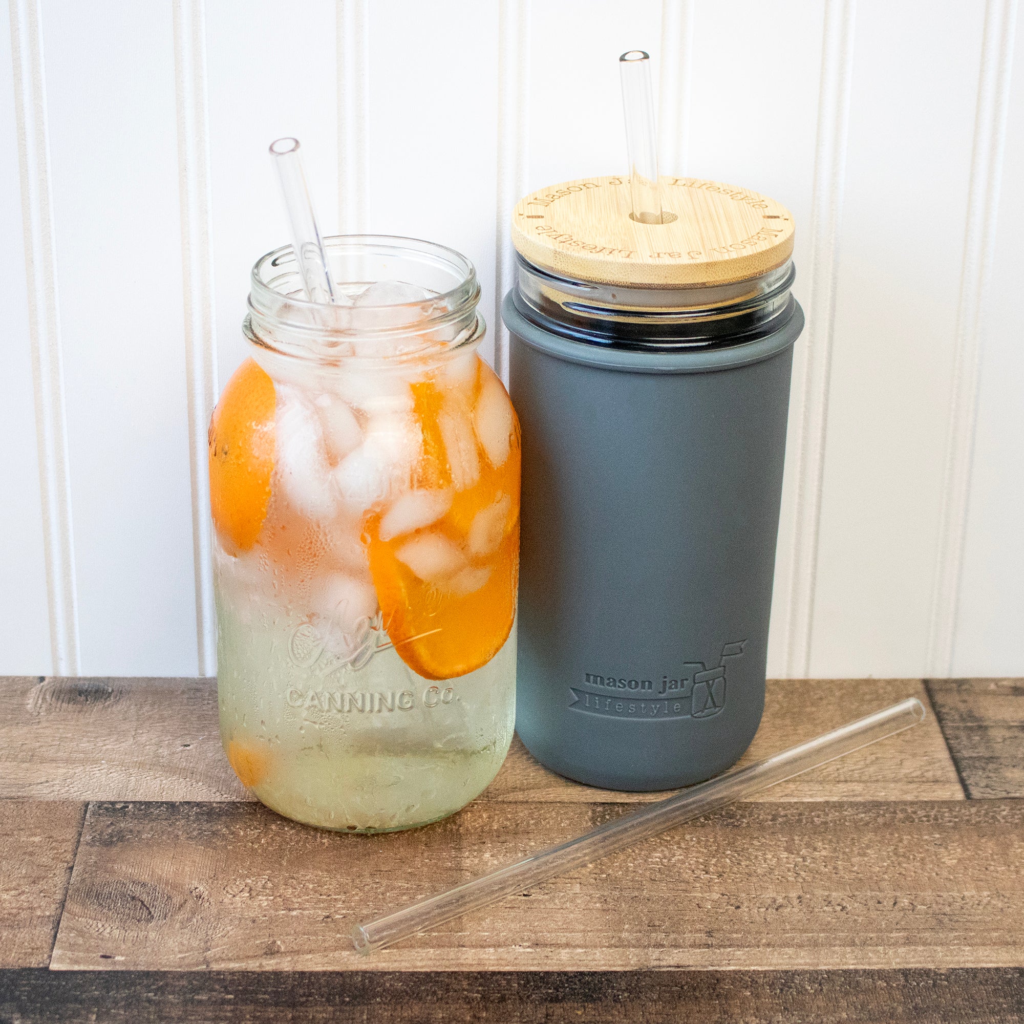 Long Glass Straws for Quart Mason Jars 4 Pack + Cleaner