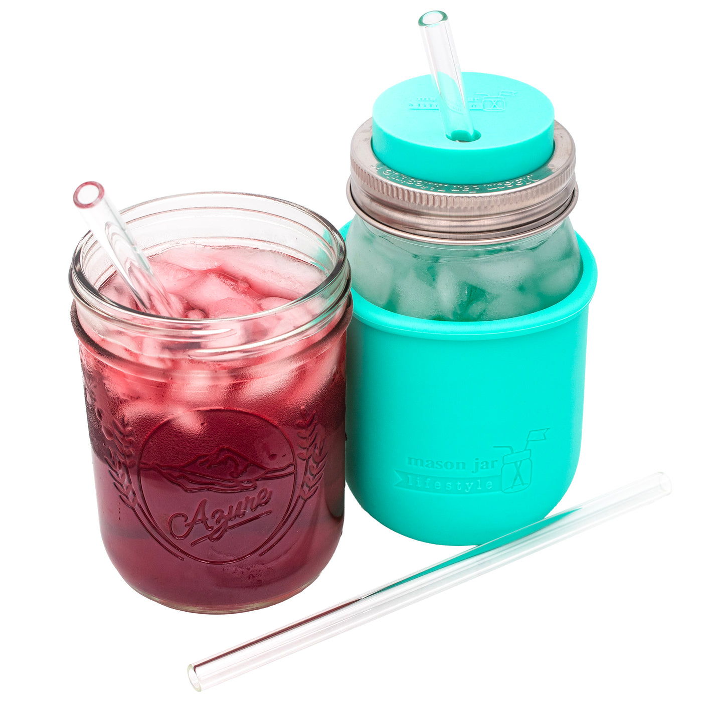 Medium Glass Straws for Pint Mason Jars 4 Pack + Cleaner