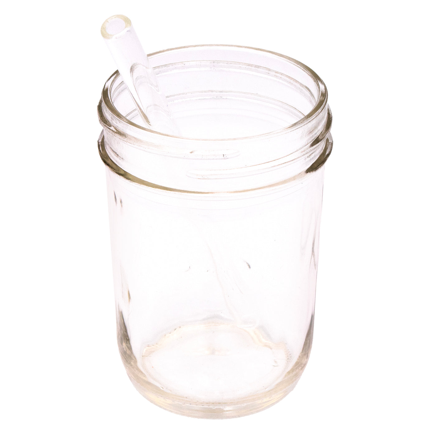 Short glass straw in a regular mouth 8oz jar.