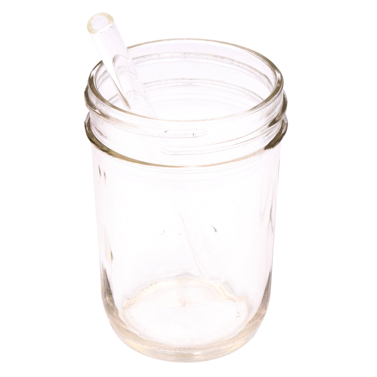 Short glass straw in a regular mouth 8oz jar.