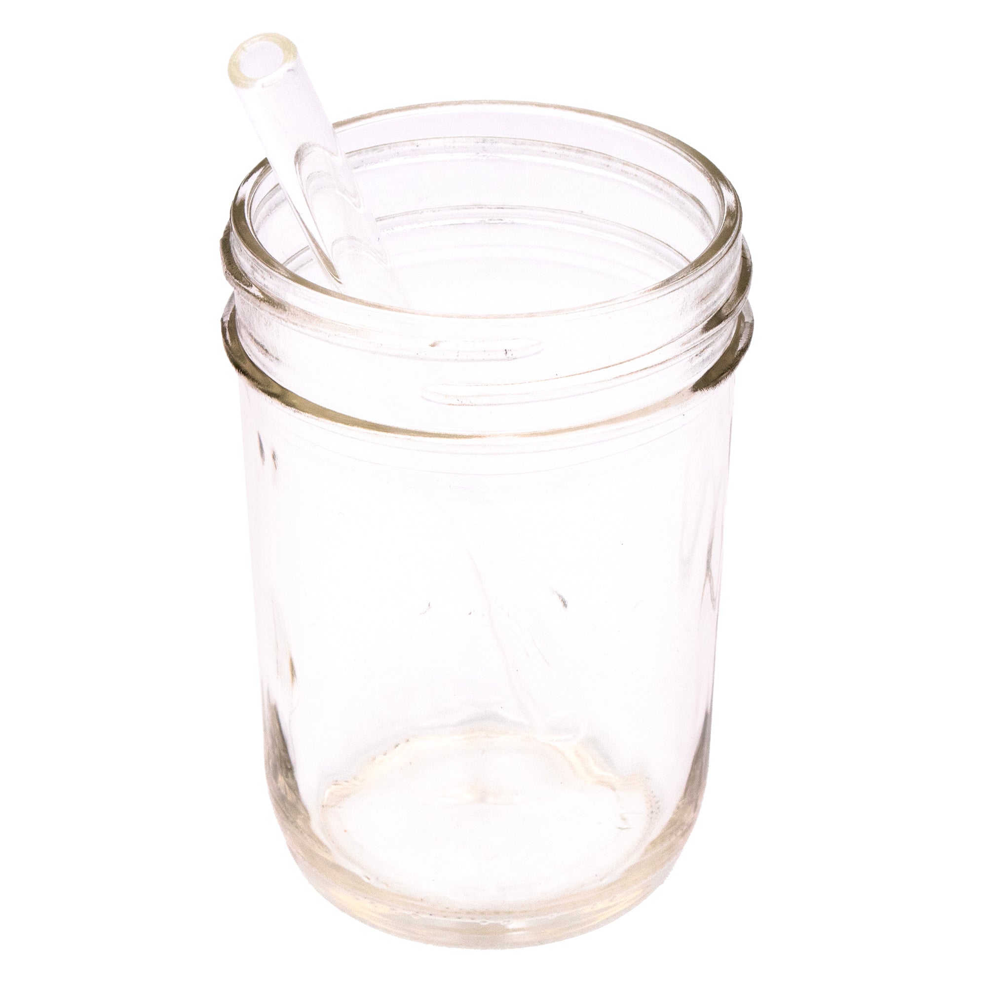 Short glass straw in a regular mouth 8oz jar.