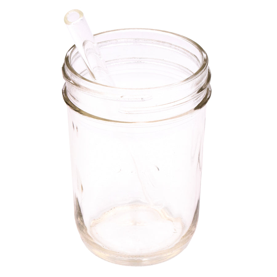 Short glass straw in a regular mouth 8oz jar.