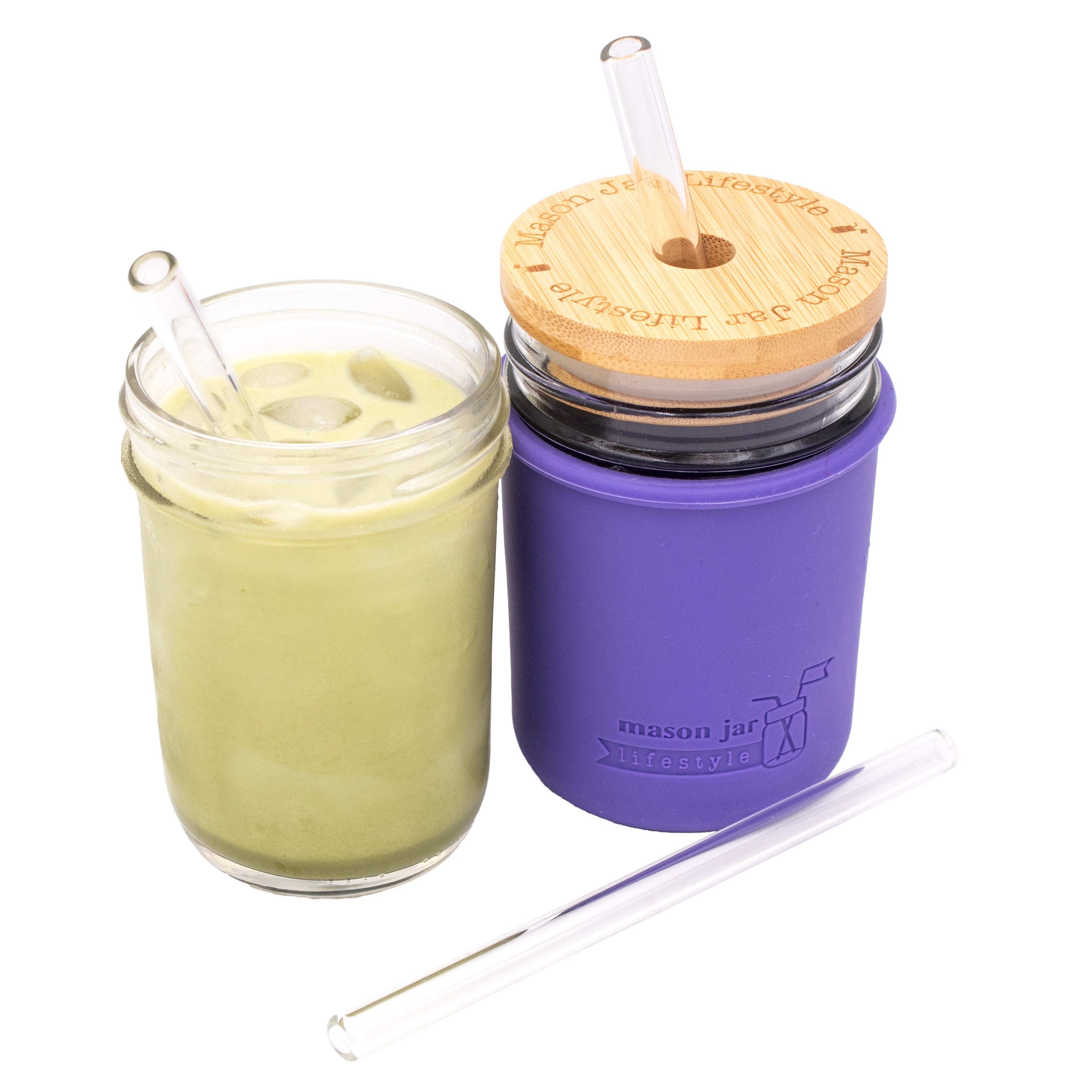 Short Glass Straws for Half Pint Mason Jars 4 Pack + Cleaner