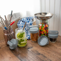 Gray Plastic Handle/Canister Lids for Regular Mouth Mason Jars 4 Pack