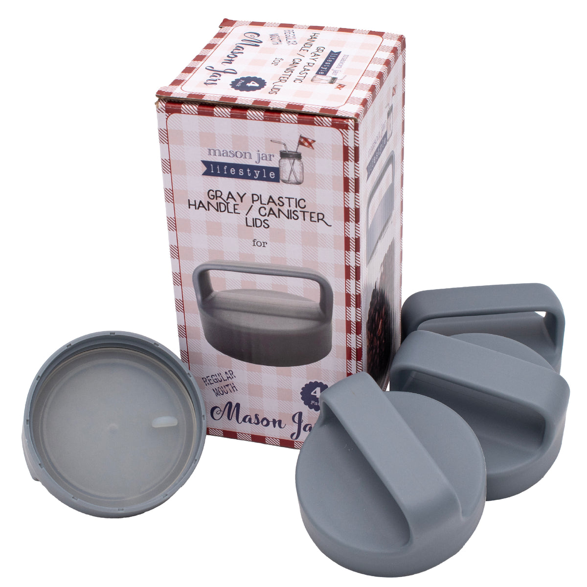 Gray plastic canister lid 4pk snacks food storage kitchen organization side 4pk