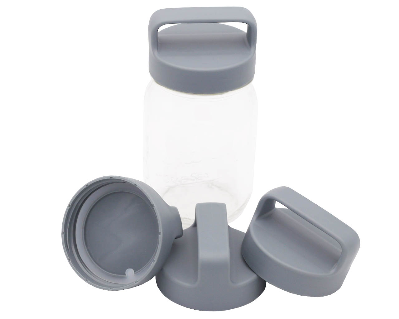 Gray Plastic Handle Canister Lid for Regular Mouth Mason Jars