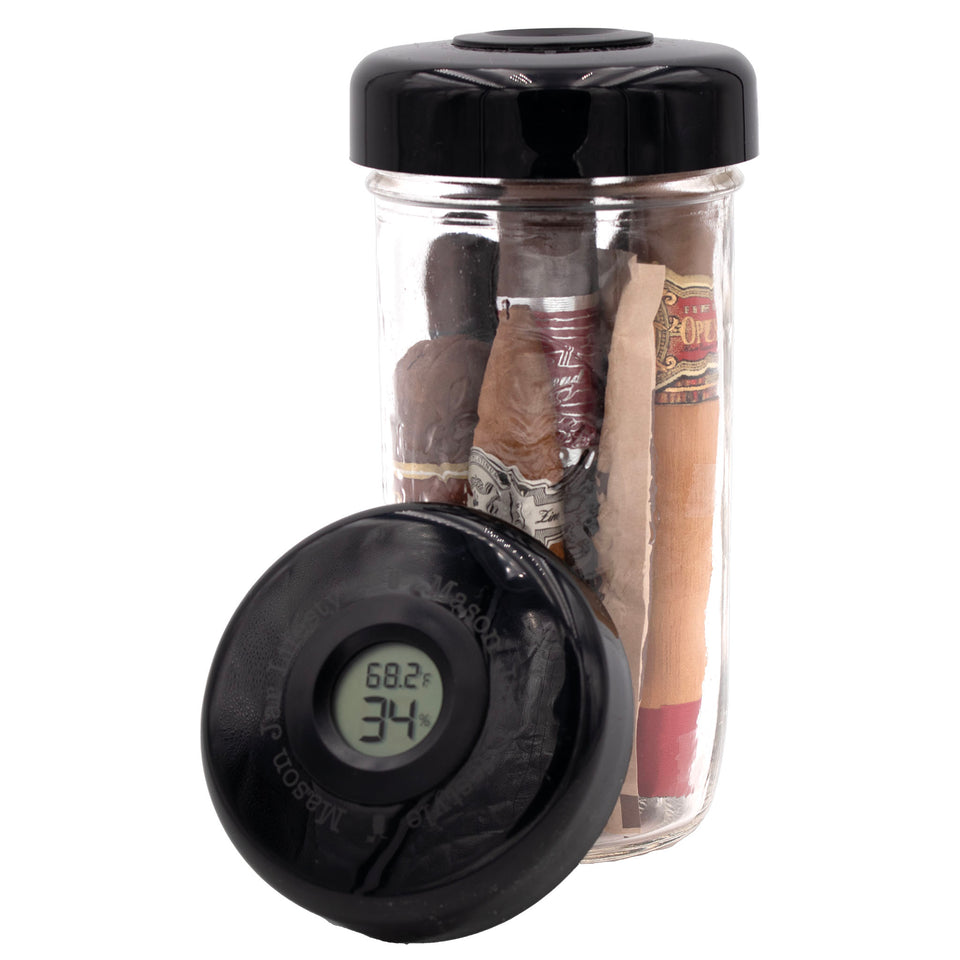 Humidor hygrometer humidity monitor display lid wide mouth 24oz cigar storage on white