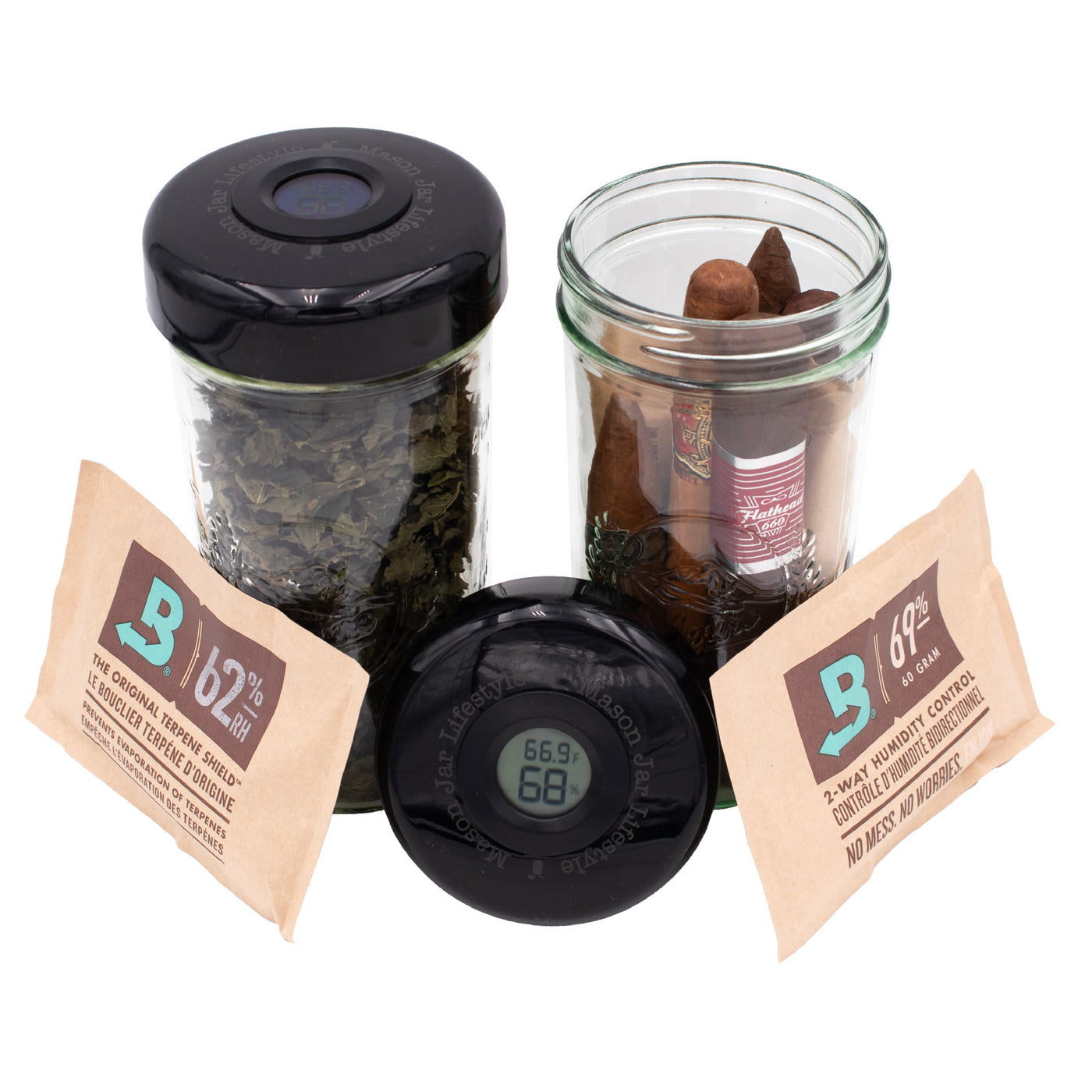Mason Jar Lifestyle Humidor 24oz Pint & Half Jar Set