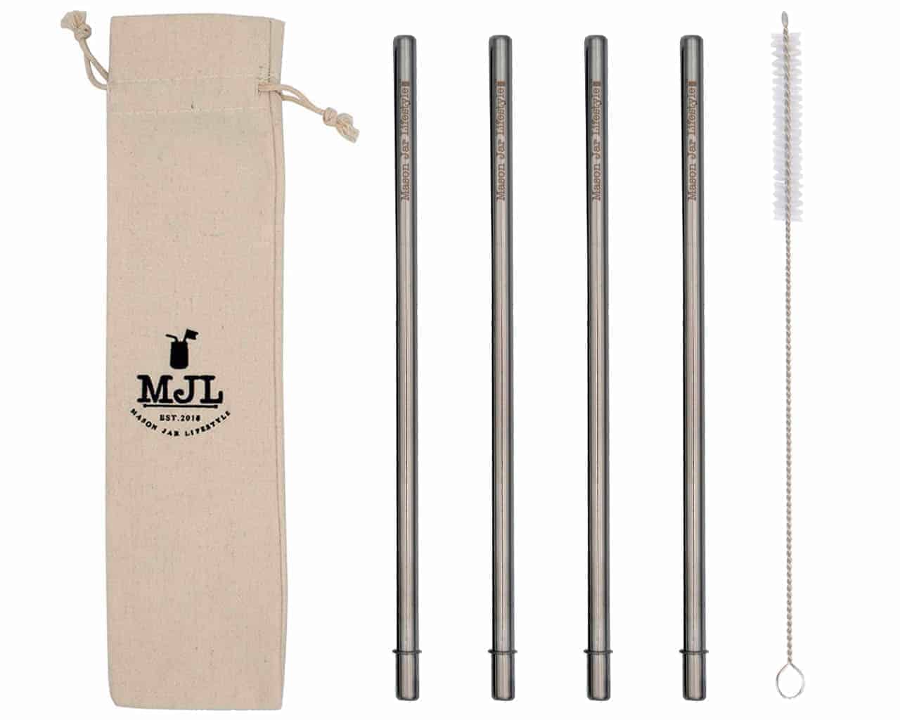Mason Jar Lifestyle Long safer stainless steel metal straws for quart 32oz Mason jars, large cups, and tall glasses