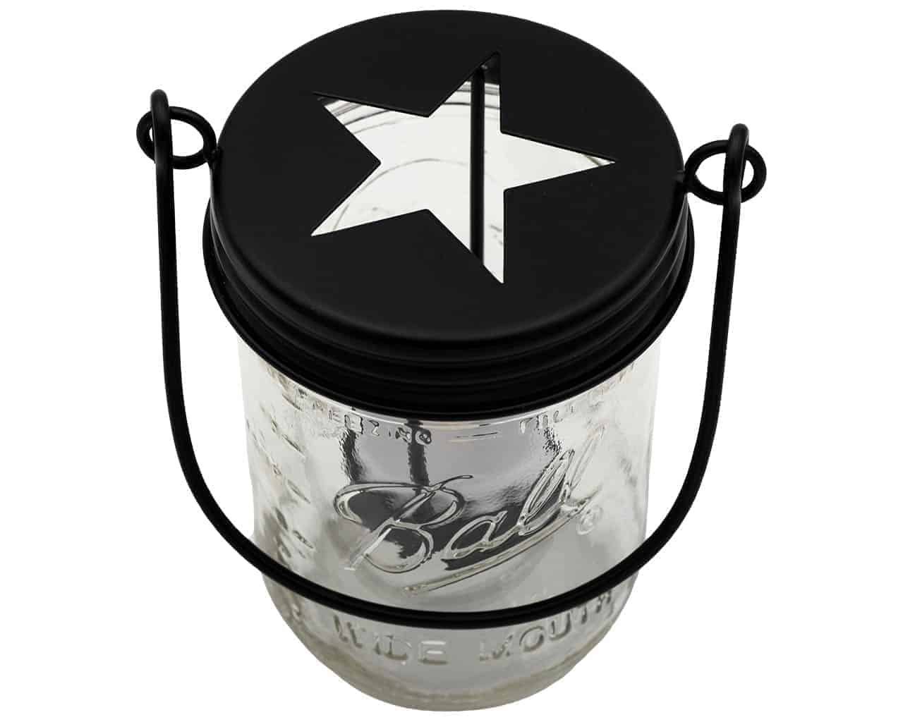 Black Star Cutout Tea Light Candle Holder Lids With Handles for Mason Jars 3 Pack