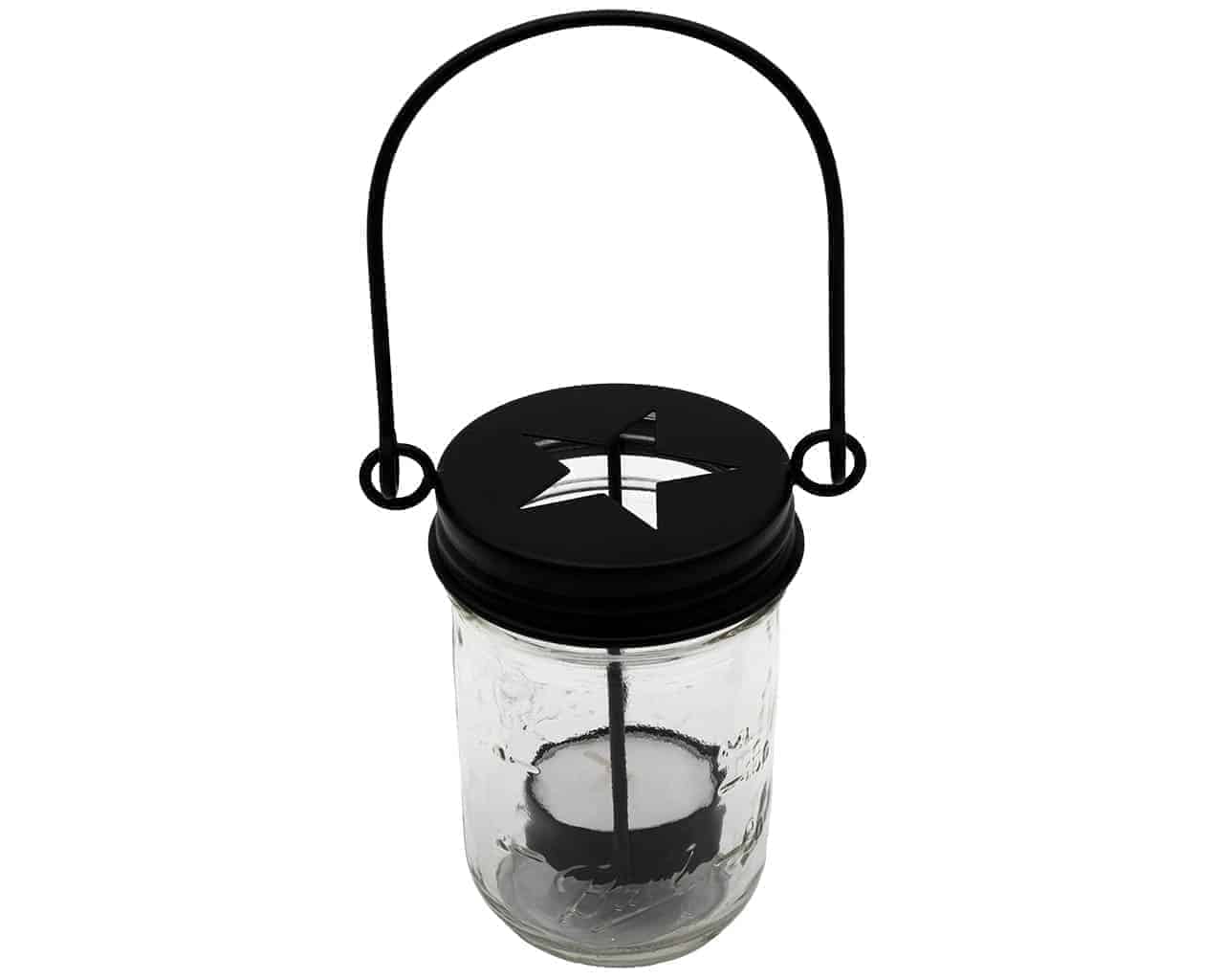 mason-jar-lifestyle-matte-black-primitive-tea-light-candle-holder-star-handle-up-hanging-regular-mouth-ball-half-pint-8oz-mason-jar