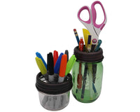 mason-jar-lifestyle-oil-rubbed-bronze-grid-square-frog-flower-lid-regular-wide-mouth-mason-jars-ball-half-pint-markers-pens-desk-organizer