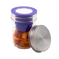 Peaches yogurt divider cup in regular mouth jar ball half pint lid off