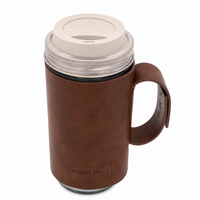 Mason Jar Lifestyle 24oz glass water bottle with faux leather sleeve and Greige silicone drinking lid