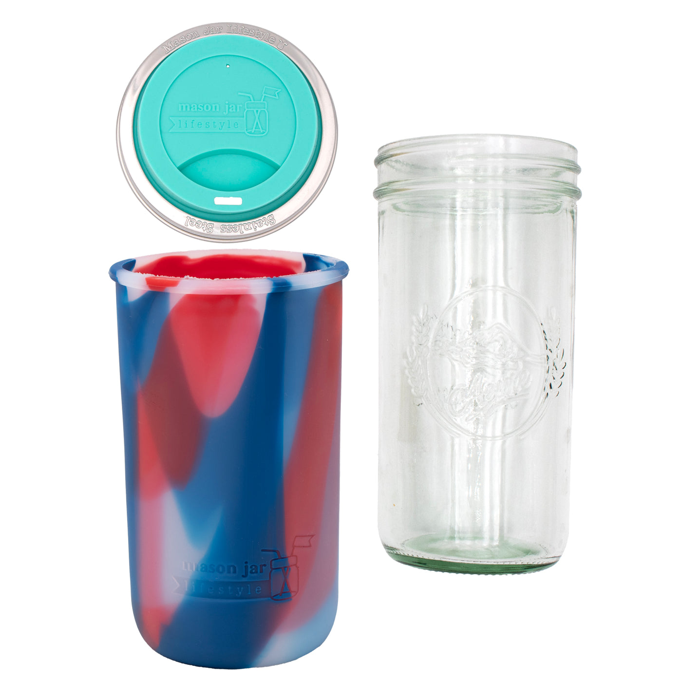 Mason Jar Lifestyle 24oz Pint & Half Glass Water Bottle Travel Tumbler with Silicone Sleeve & Drinking Lid