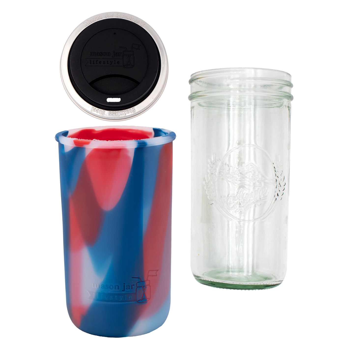Mason Jar Lifestyle 24oz Pint & Half Glass Water Bottle Travel Tumbler with Silicone Sleeve & Drinking Lid