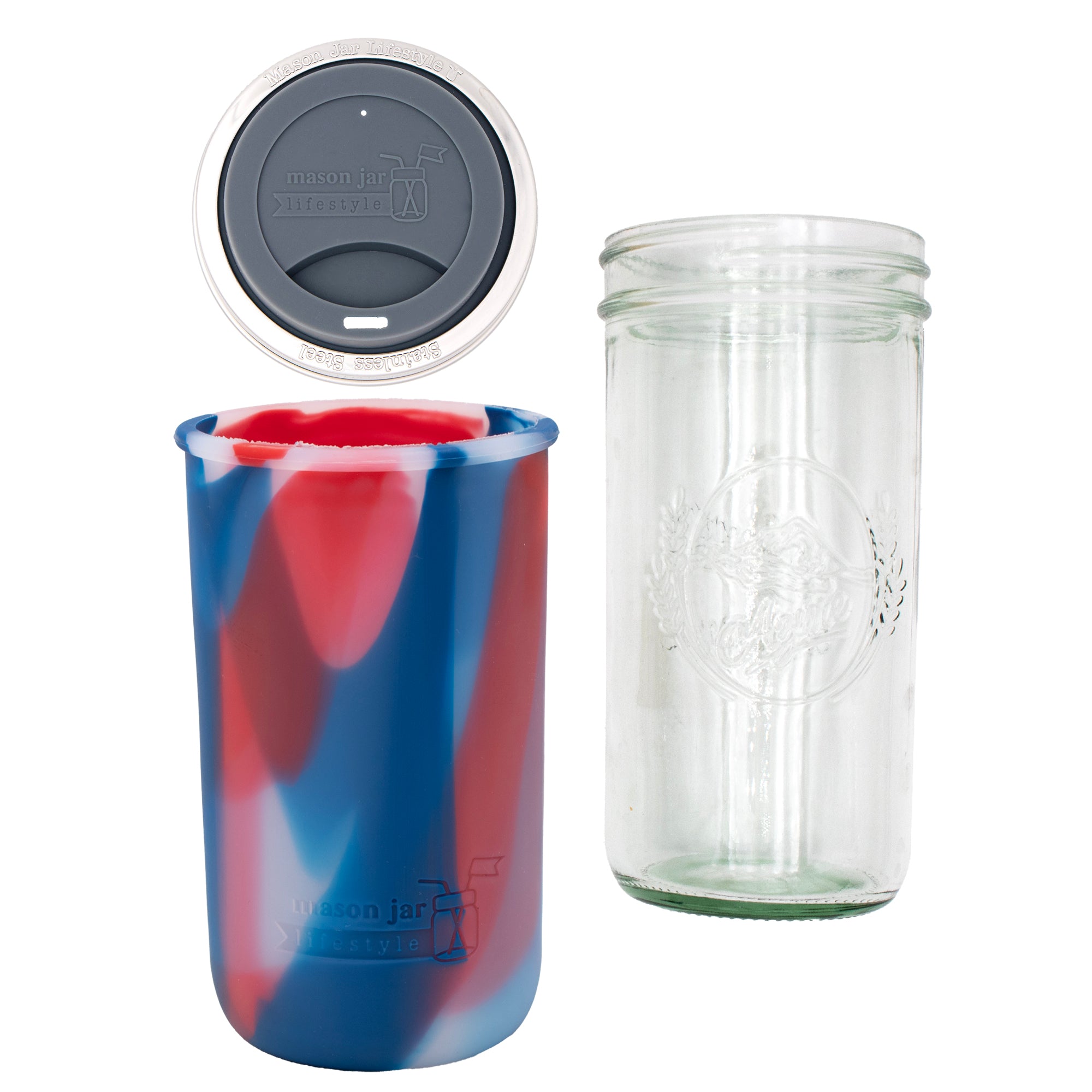 Mason Jar Lifestyle 24oz Pint & Half Glass Water Bottle Travel Tumbler with Silicone Sleeve & Drinking Lid