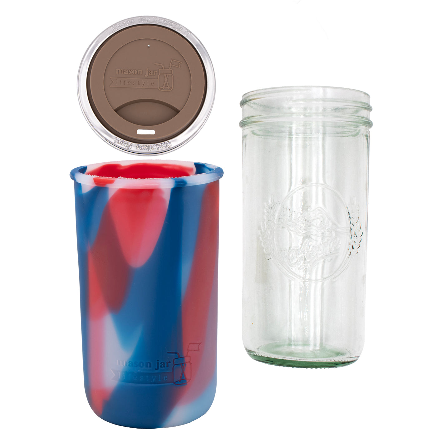 Mason Jar Lifestyle 24oz Pint & Half Glass Water Bottle Travel Tumbler with Silicone Sleeve & Drinking Lid