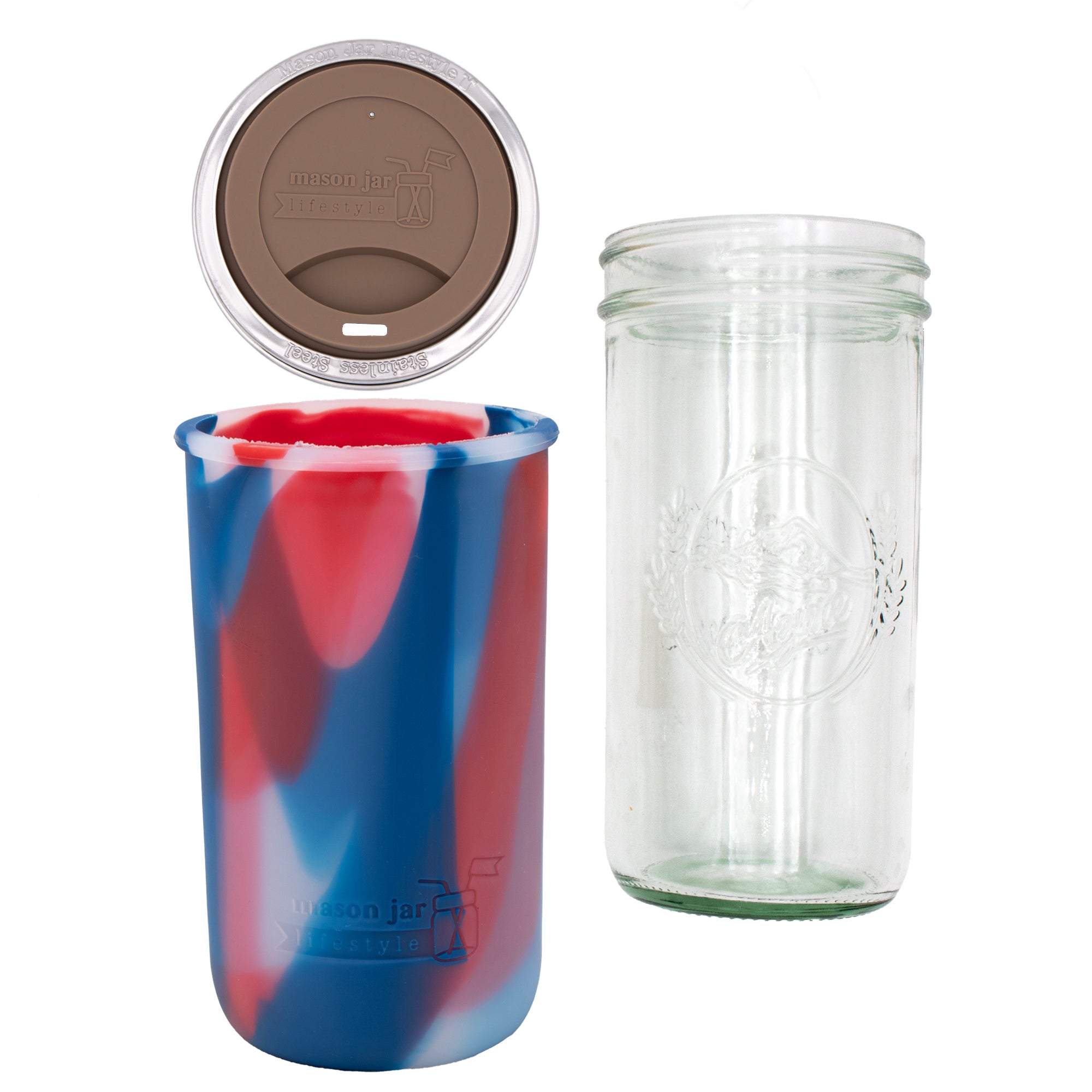 Mason Jar Lifestyle 24oz Pint & Half Glass Water Bottle Travel Tumbler with Silicone Sleeve & Drinking Lid