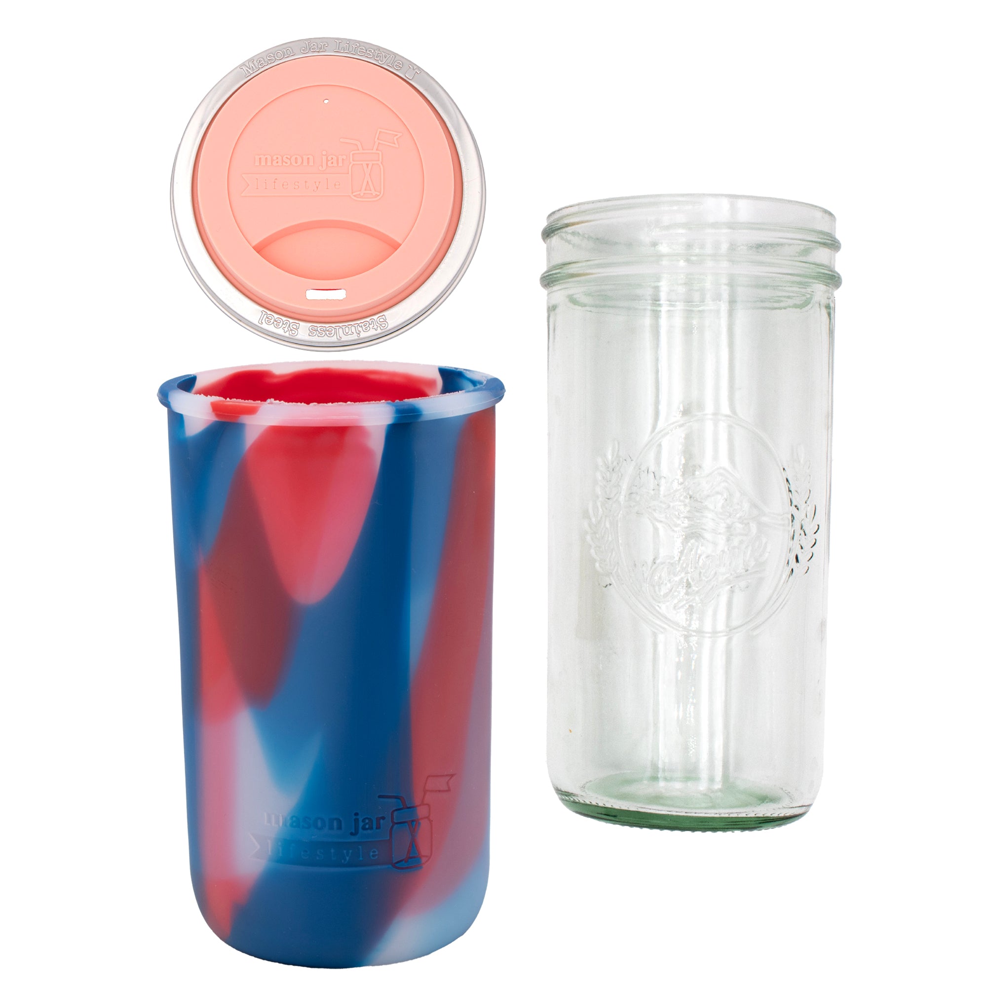 Mason Jar Lifestyle 24oz Pint & Half Glass Water Bottle Travel Tumbler with Silicone Sleeve & Drinking Lid
