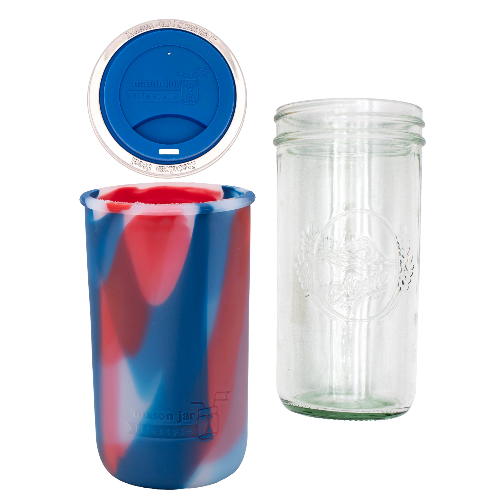 Mason Jar Lifestyle 24oz Pint & Half Glass Water Bottle Travel Tumbler with Silicone Sleeve & Drinking Lid