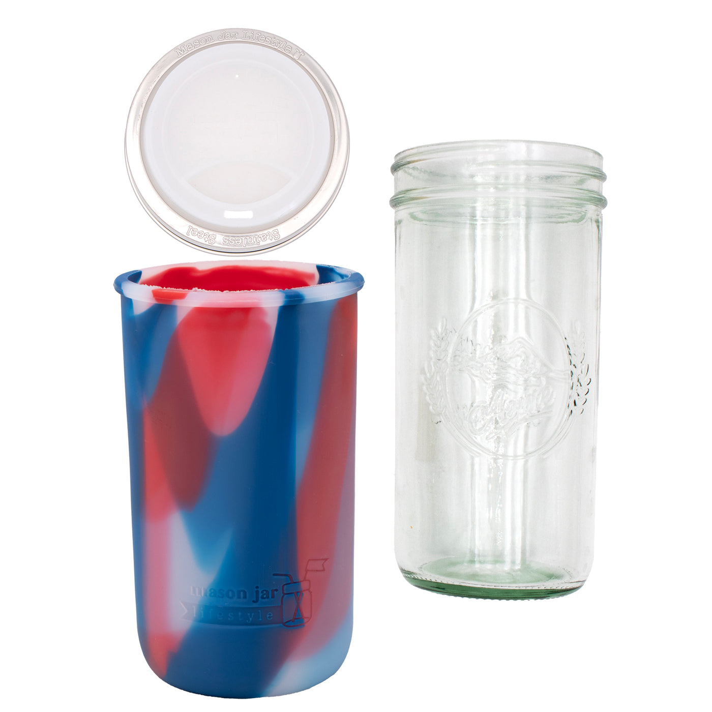 Mason Jar Lifestyle 24oz Pint & Half Glass Water Bottle Travel Tumbler with Silicone Sleeve & Drinking Lid