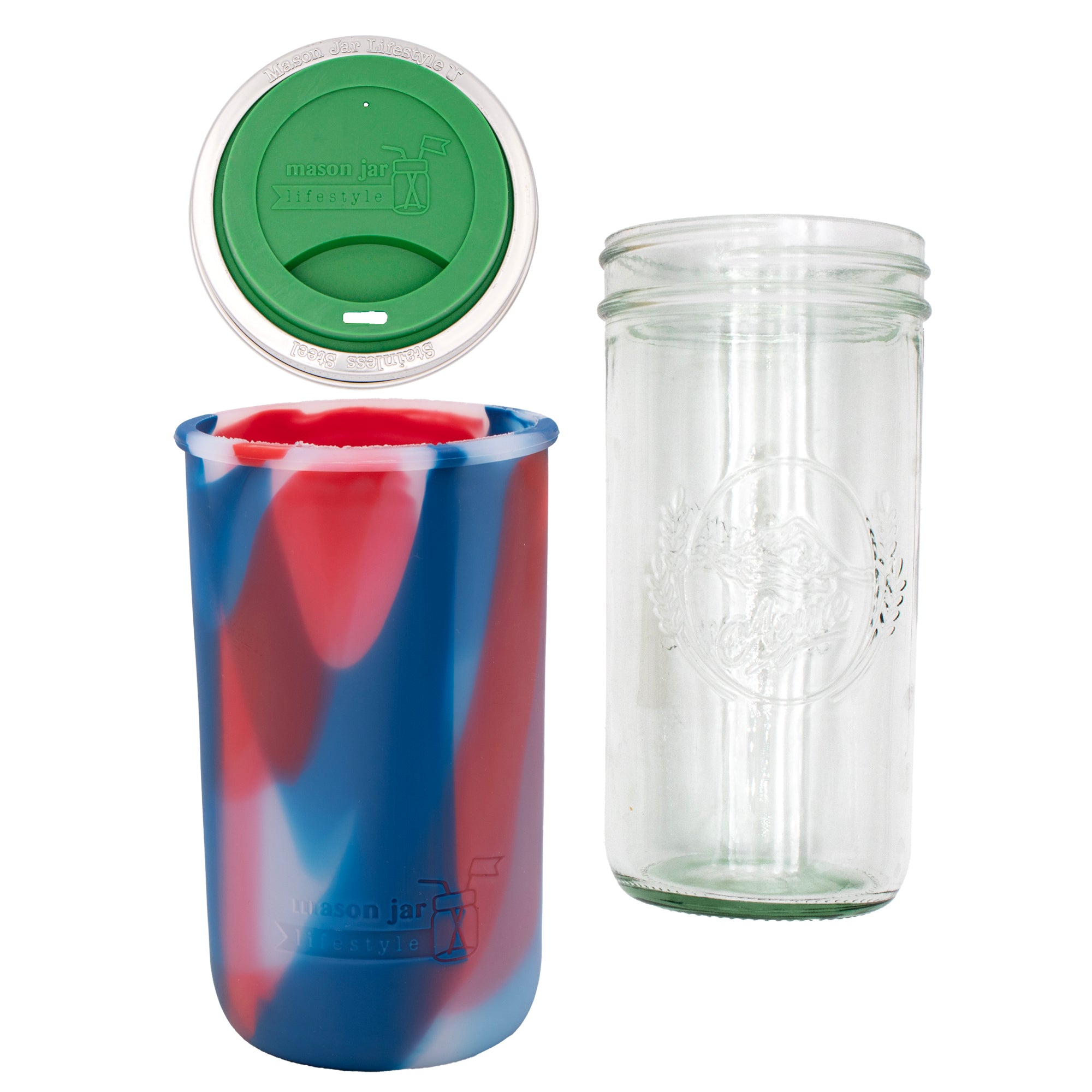 Mason Jar Lifestyle 24oz Pint & Half Glass Water Bottle Travel Tumbler with Silicone Sleeve & Drinking Lid