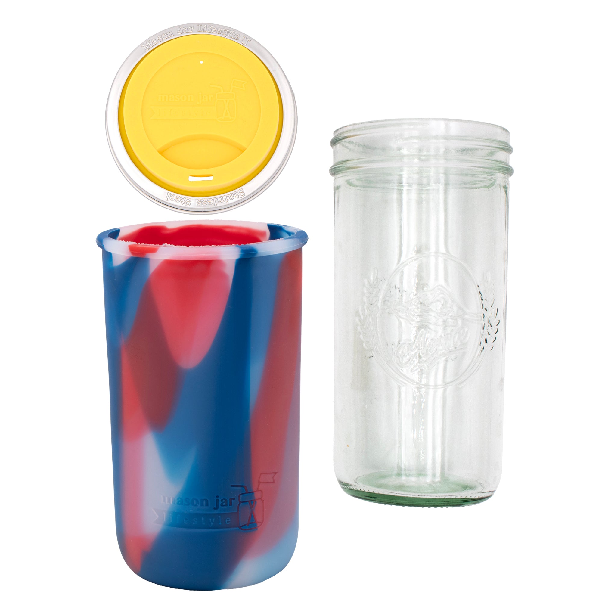 Mason Jar Lifestyle 24oz Pint & Half Glass Water Bottle Travel Tumbler with Silicone Sleeve & Drinking Lid